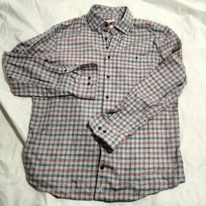 Johnnie O Hanging Out Mens Blue Red Plaid Button Up Long Sleeve Flannel Shirt L